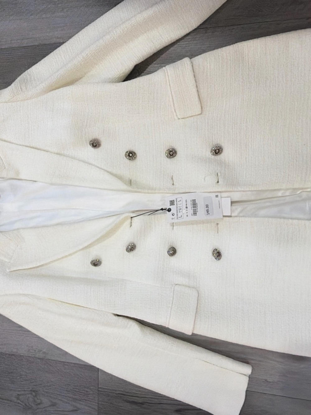 Zara Cream Double-Breasted Blazer with Embellished Buttons